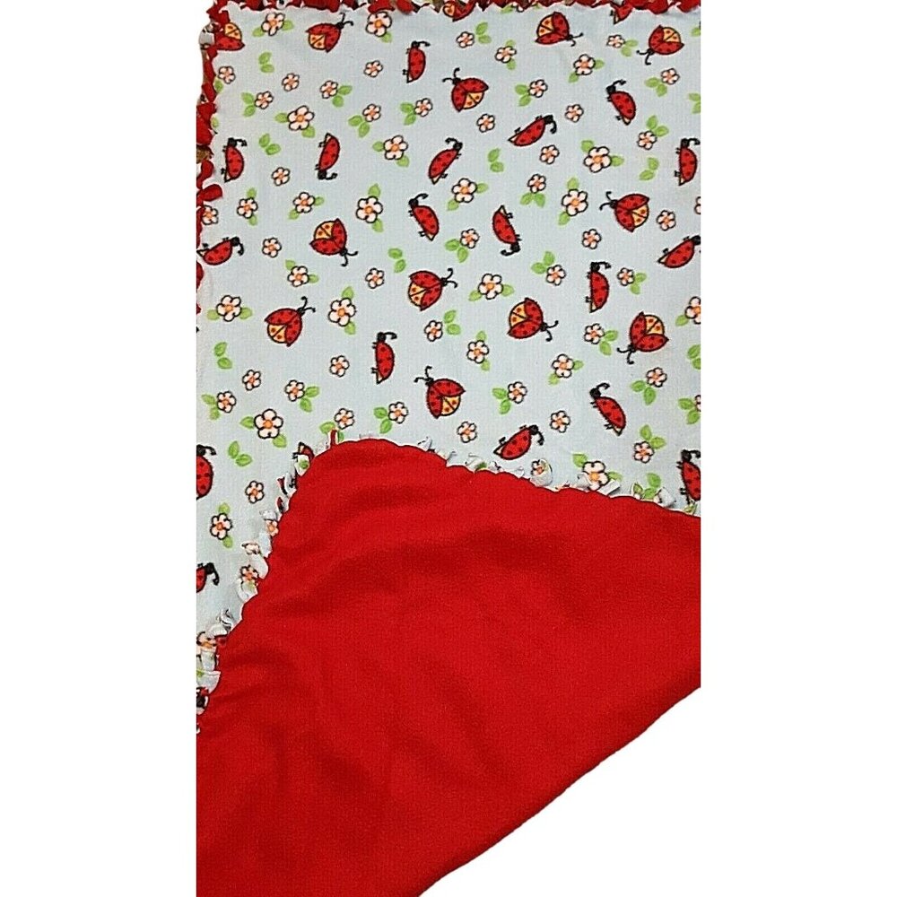 Lap Throw Blanket Handmade Fleece Tied Fringe Double Layer 30 x‎ 56 Ladybug
